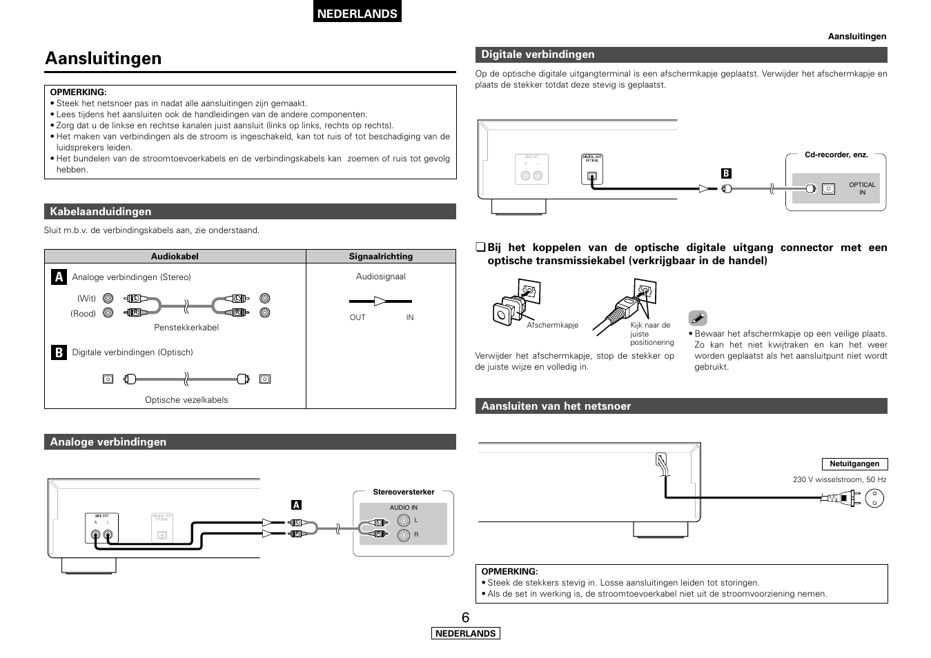 Aansluitingen, Nederlands | Denon DCD-700AE User Manual | Page 80 / 104