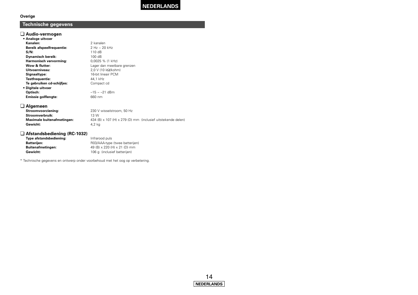 Nederlands | Denon DCD-700AE User Manual | Page 88 / 104
