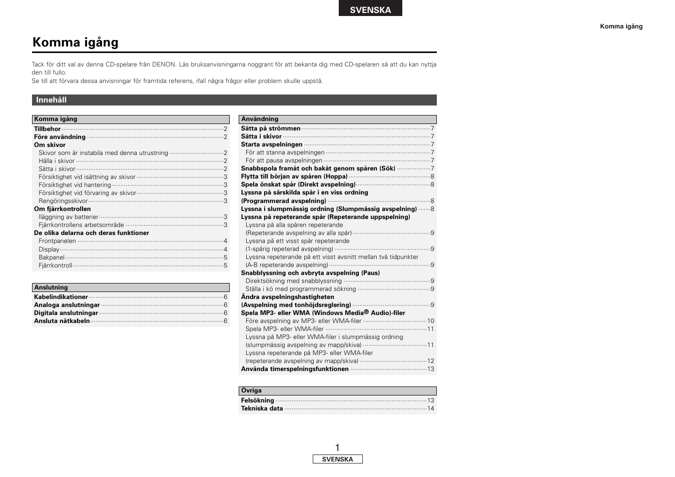 Komma igång | Denon DCD-700AE User Manual | Page 89 / 104