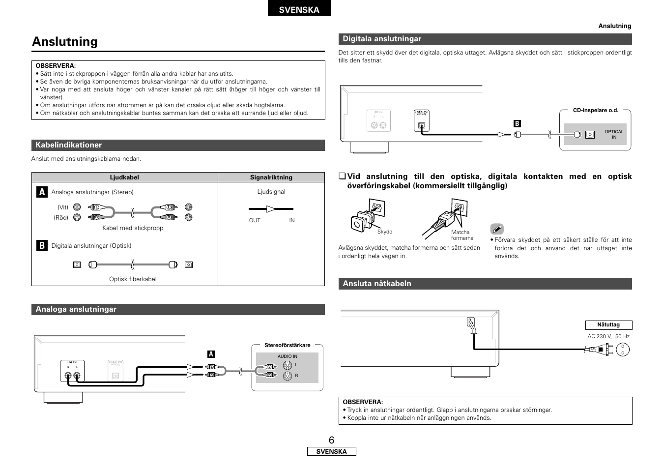 Anslutning, Svenska | Denon DCD-700AE User Manual | Page 94 / 104