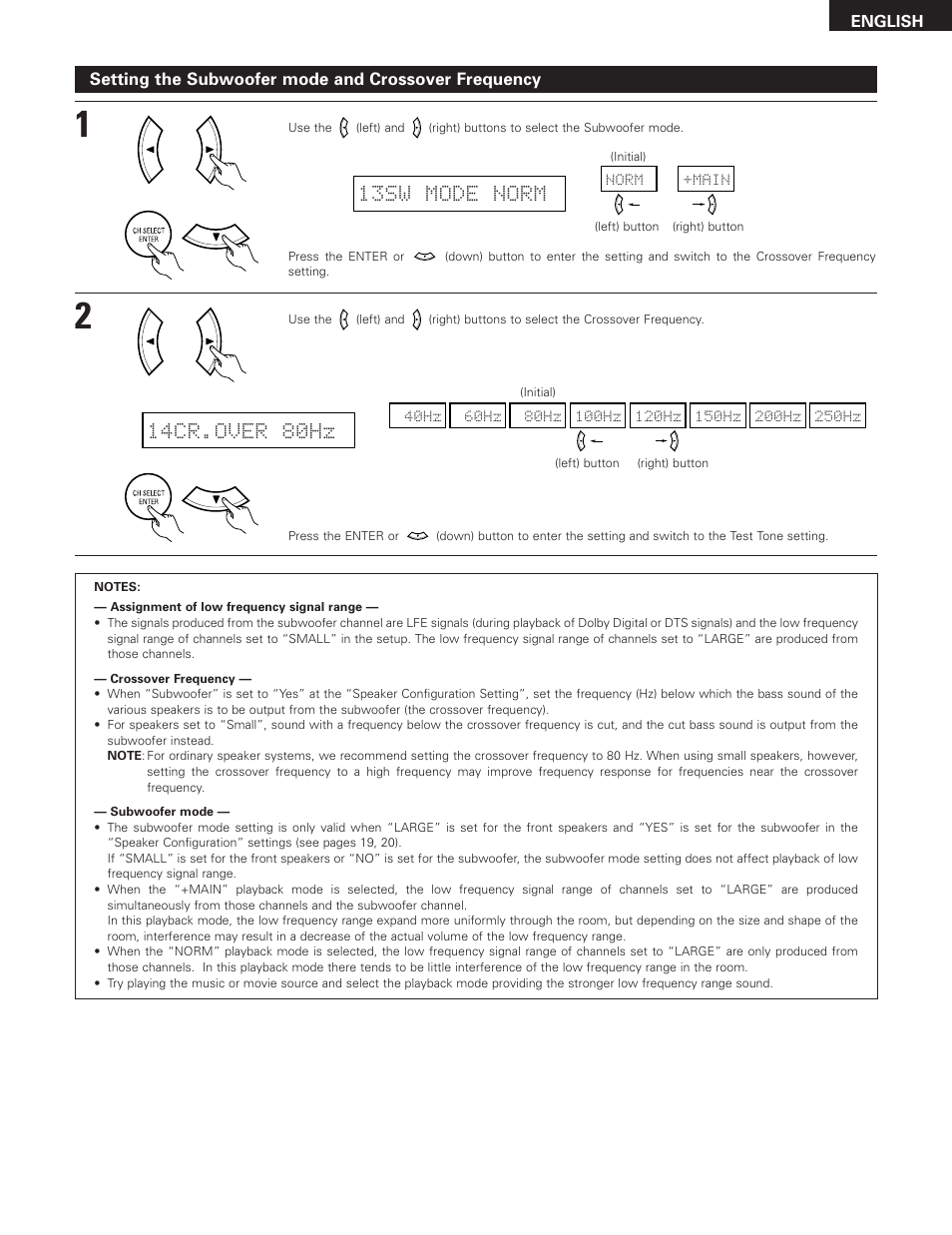 13sw mode norm, 14cr.over 80hz | Denon 685 User Manual | Page 23 / 75