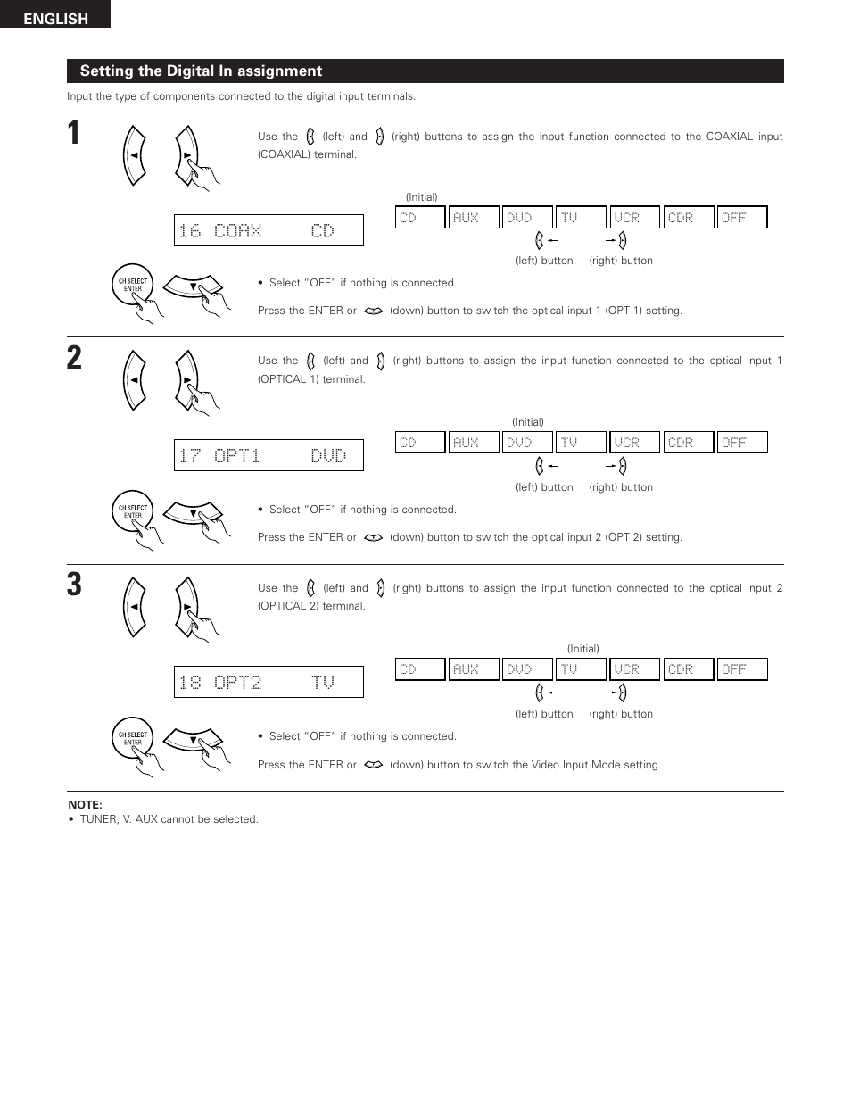 16 coax cd, 17 opt1 dvd, 18 opt2 tv | Denon 685 User Manual | Page 26 / 75