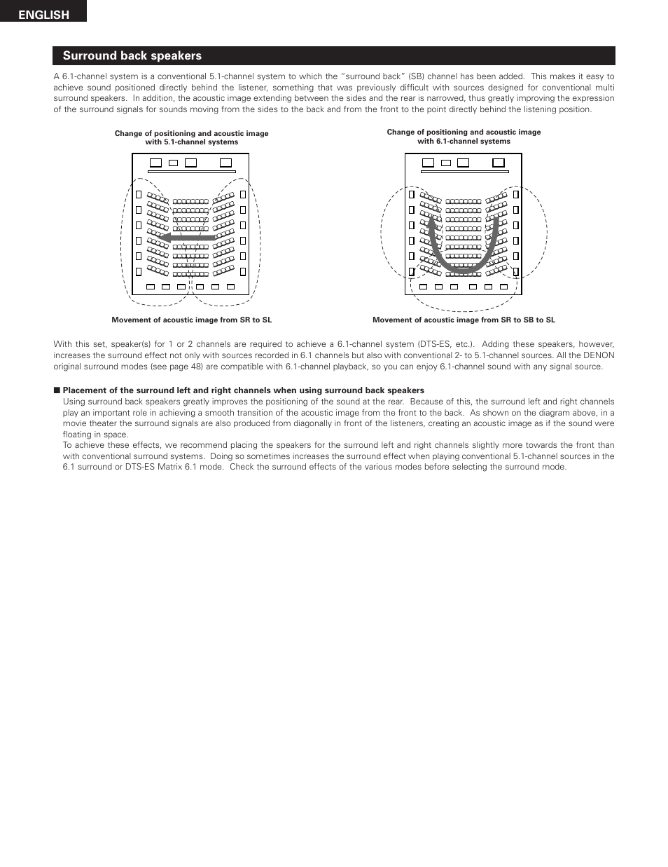 Surround back speakers, English | Denon 685 User Manual | Page 58 / 75