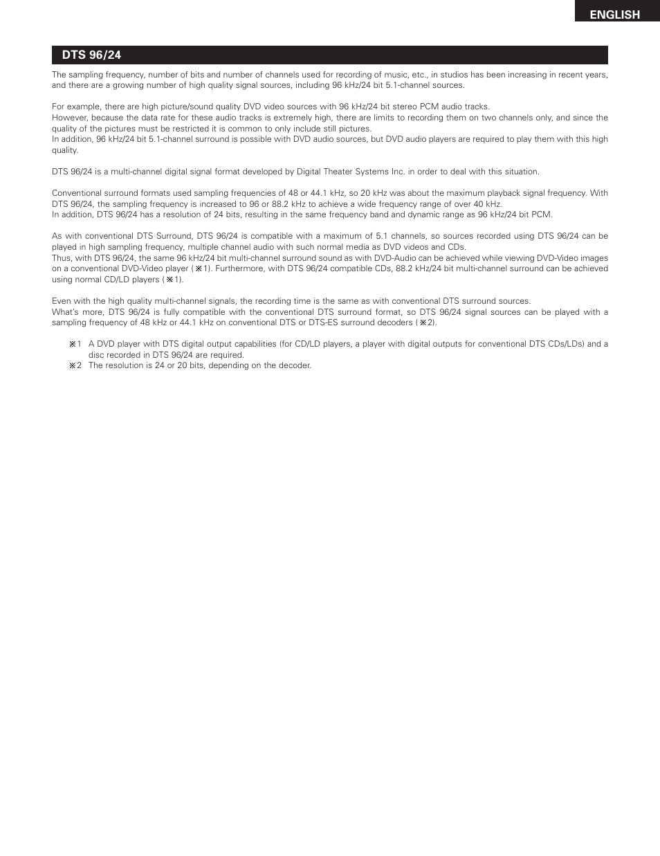 Dts 96/24 | Denon 685 User Manual | Page 63 / 75