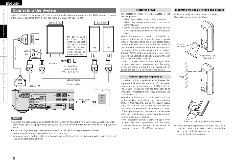 Connecting the system | Denon S-102 User Manual | Page 14 / 48