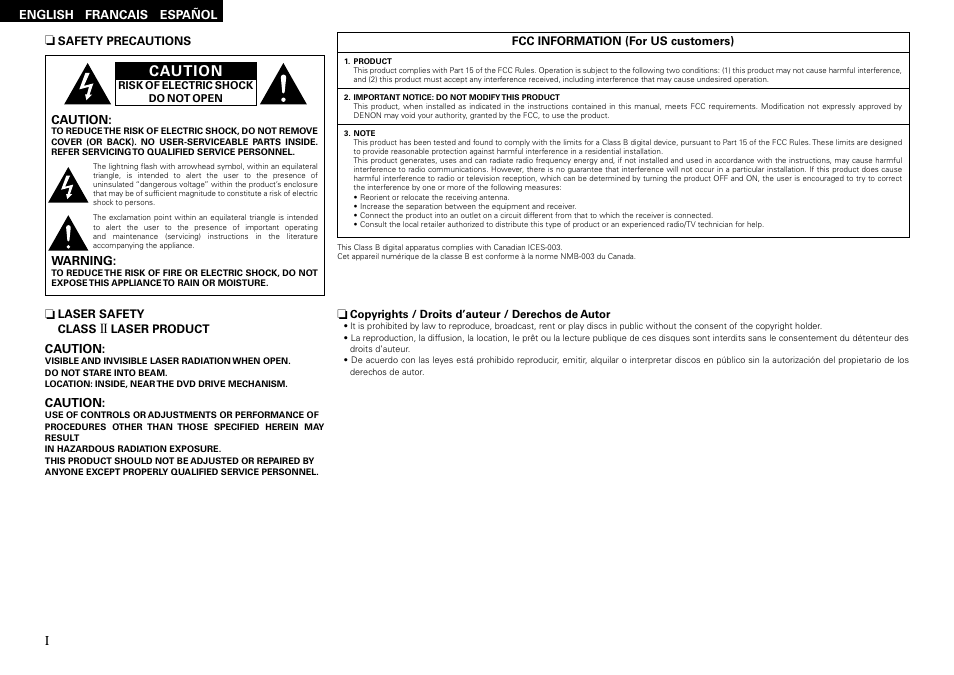Caution | Denon S-102 User Manual | Page 2 / 48