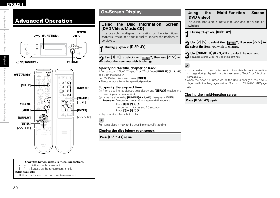 Advanced operation, On-screen display | Denon S-102 User Manual | Page 34 / 48