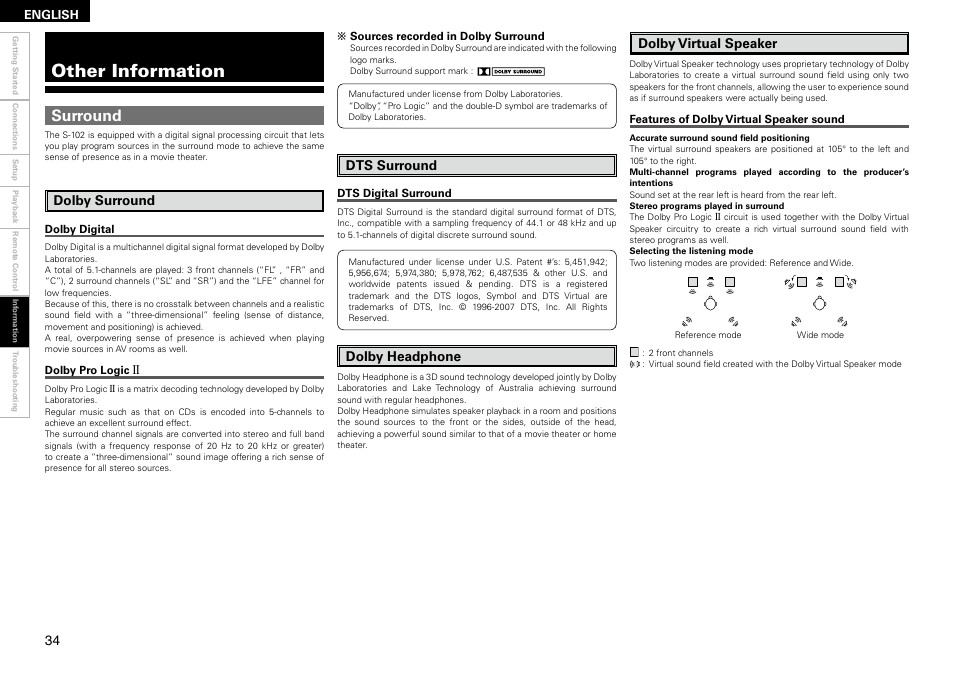 Other information, Surround | Denon S-102 User Manual | Page 38 / 48