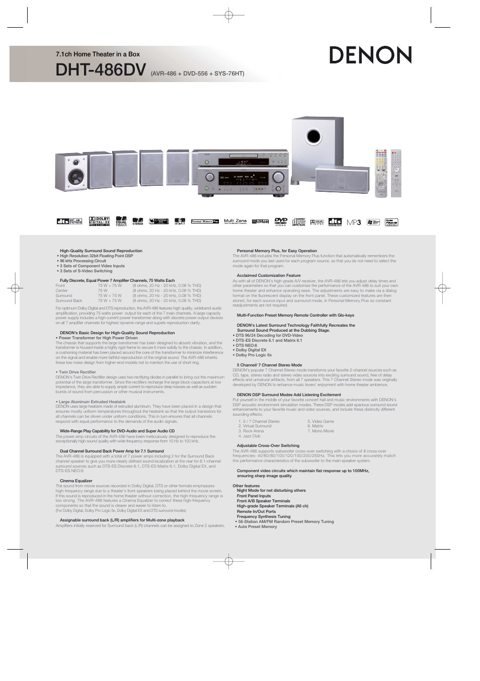 Denon DHT-486DV User Manual | 2 pages