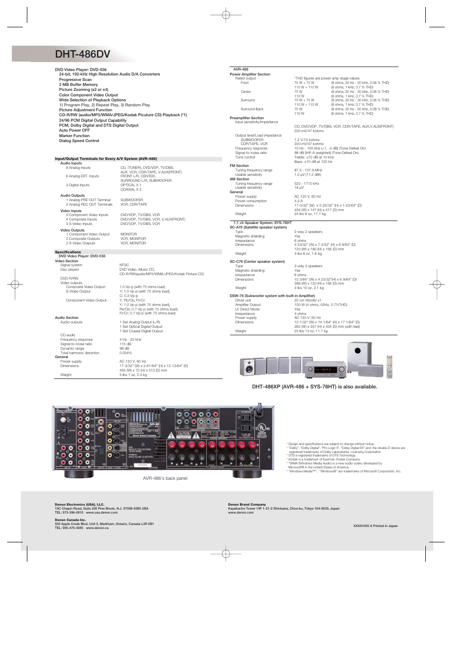 Dht-486dv | Denon DHT-486DV User Manual | Page 2 / 2