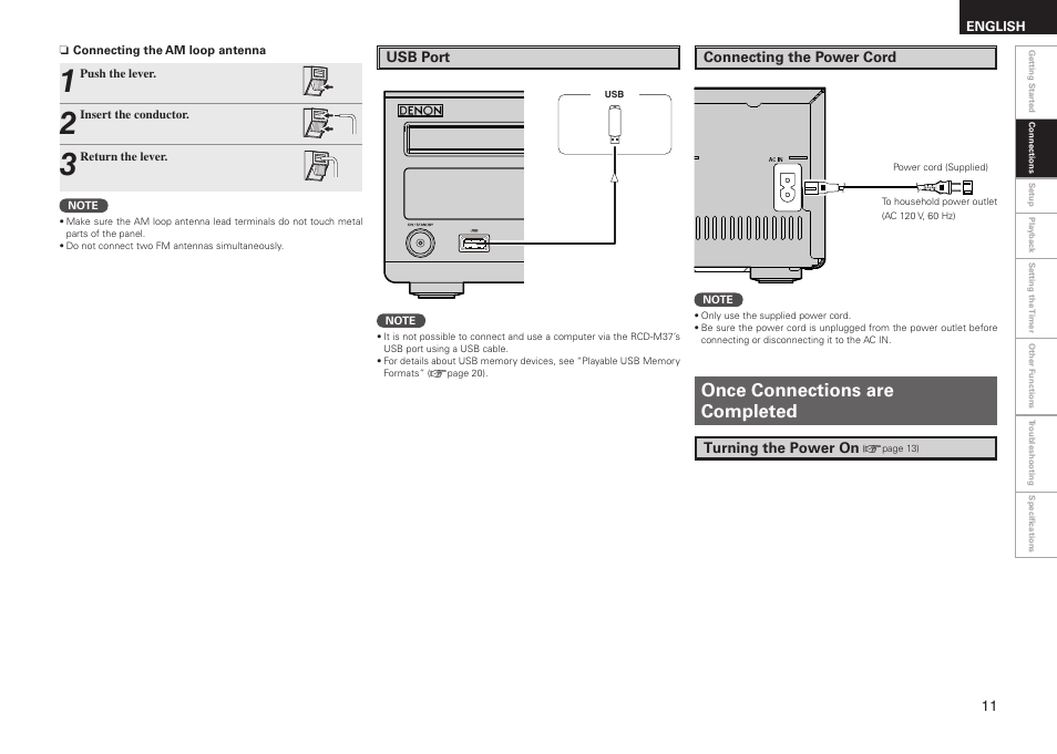 Once connections are completed | Denon RCD-M37 User Manual | Page 15 / 39