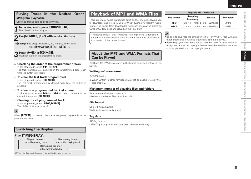 Playback of mp3 and wma files | Denon RCD-M37 User Manual | Page 19 / 39