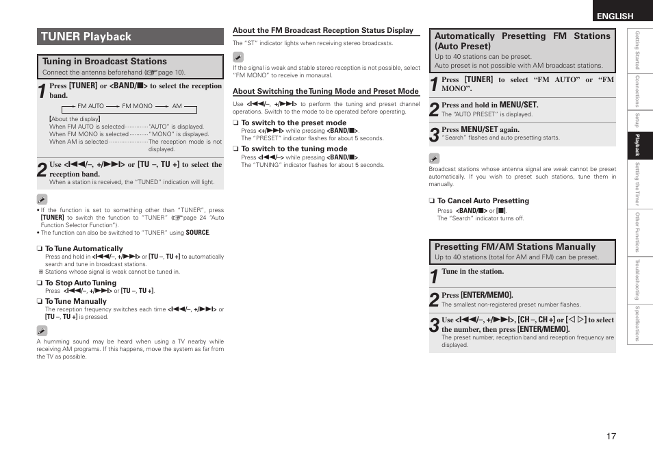 Tuner playback | Denon RCD-M37 User Manual | Page 21 / 39