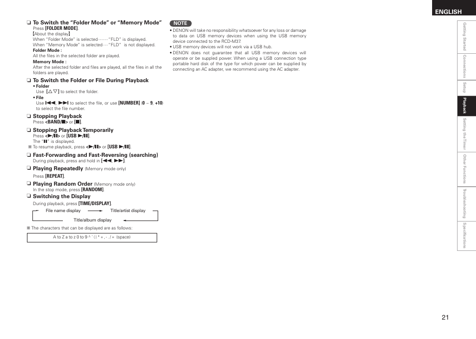 Denon RCD-M37 User Manual | Page 25 / 39