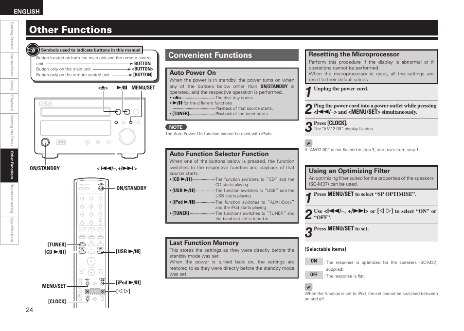 Other functions, Convenient functions | Denon RCD-M37 User Manual | Page 28 / 39