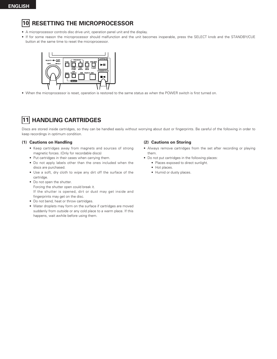 Resetting the microprocessor handling cartridges | Denon DN-M991R User Manual | Page 38 / 41