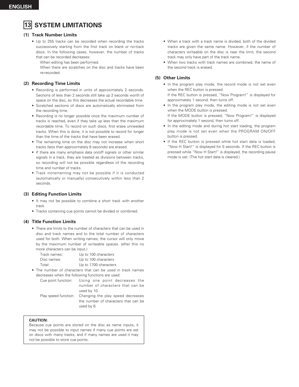 System limitations | Denon DN-M991R User Manual | Page 40 / 41