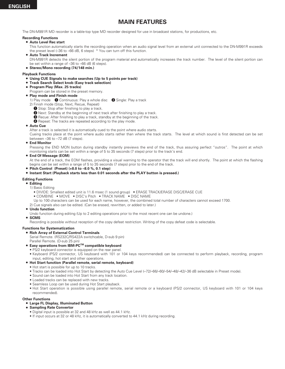 Main features | Denon DN-M991R User Manual | Page 6 / 41