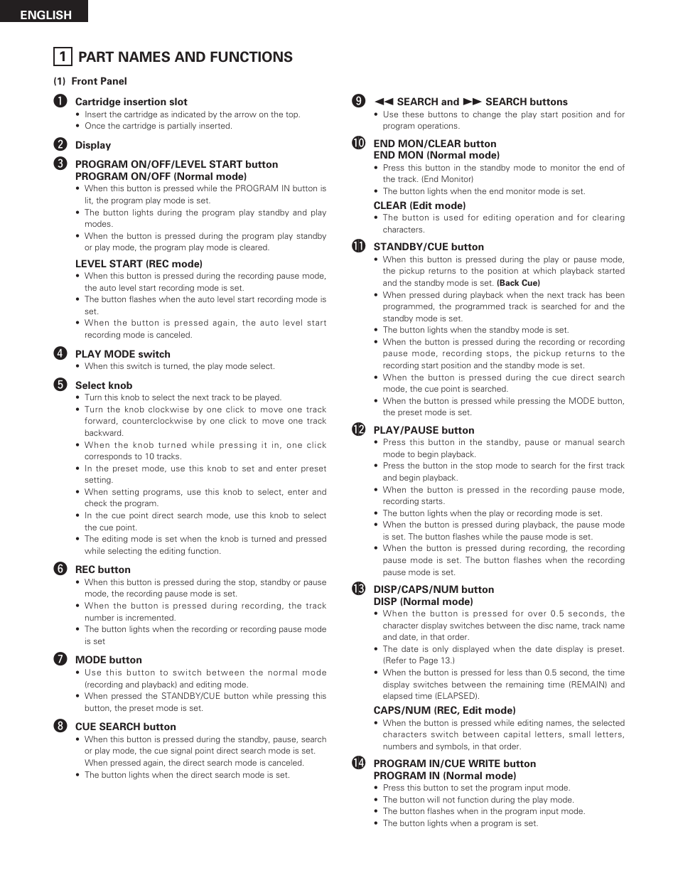 1 part names and functions | Denon DN-M991R User Manual | Page 8 / 41