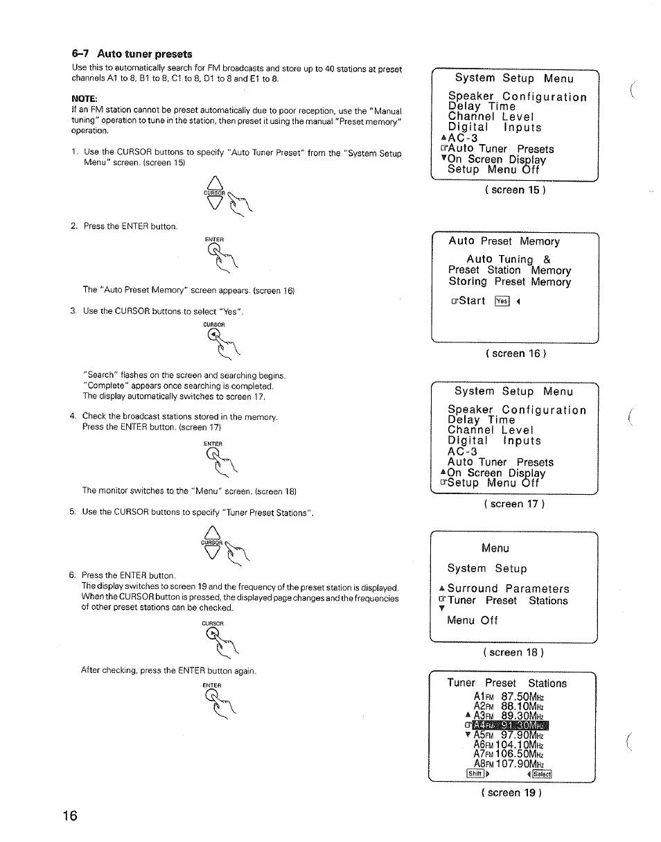 7 auto tuner presets, Note | Denon AVR-3600 User Manual | Page 16 / 36