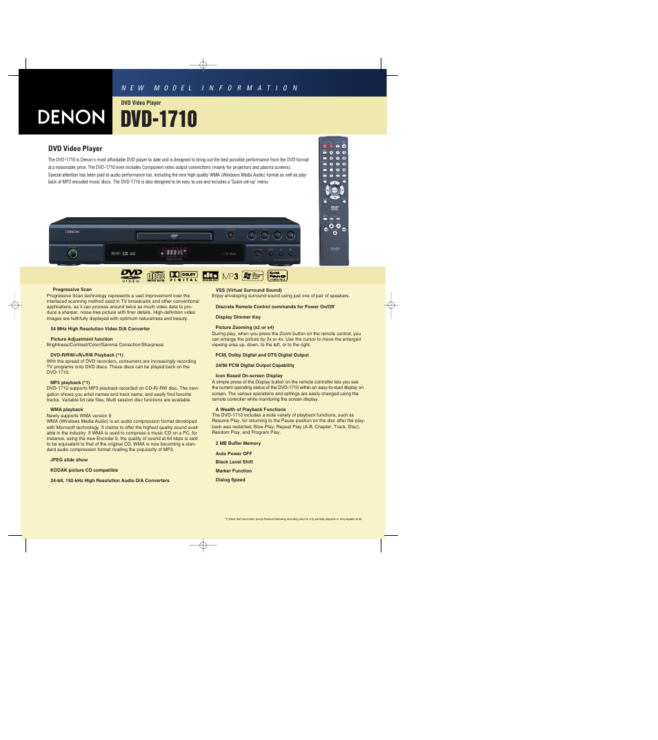 Denon DVD-1710 User Manual | 2 pages