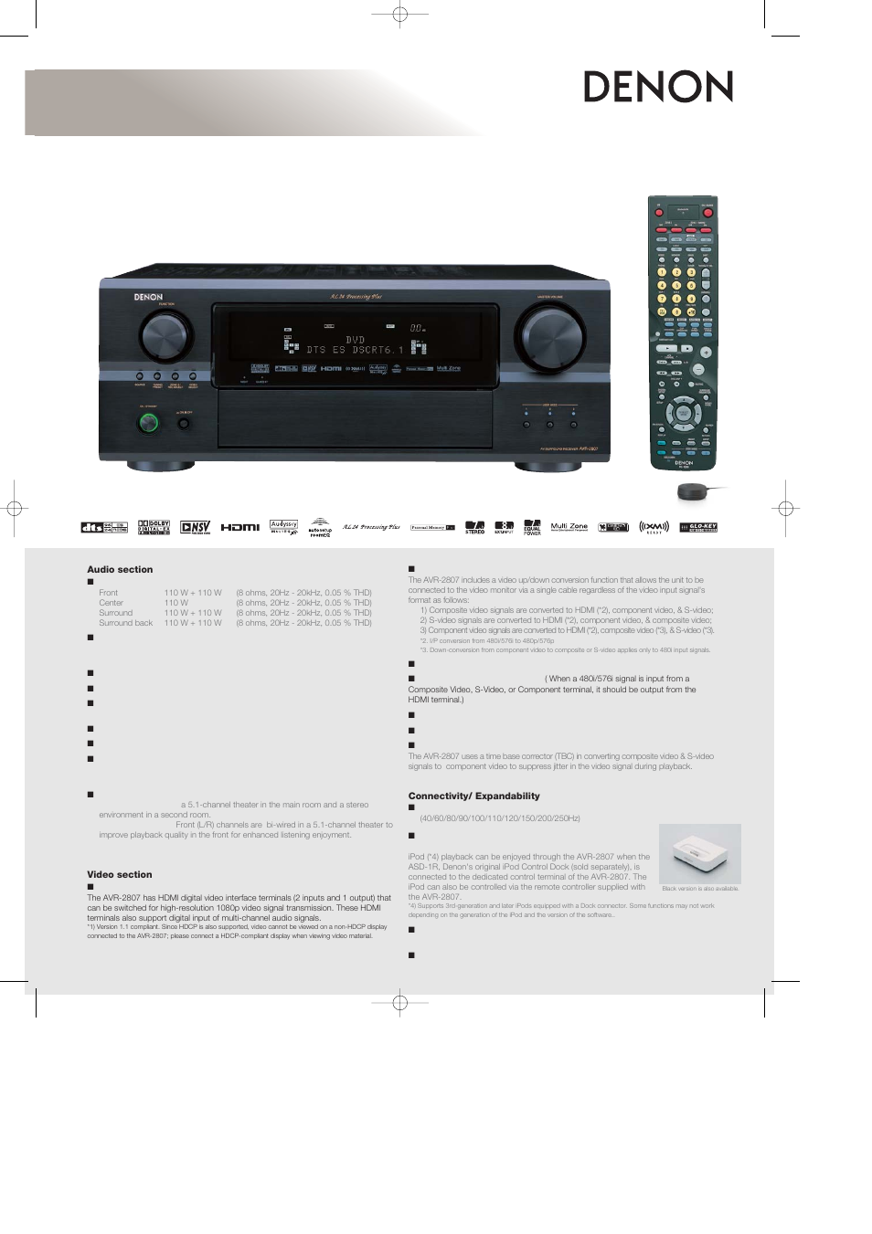 Denon AVR-2807 User Manual | 2 pages