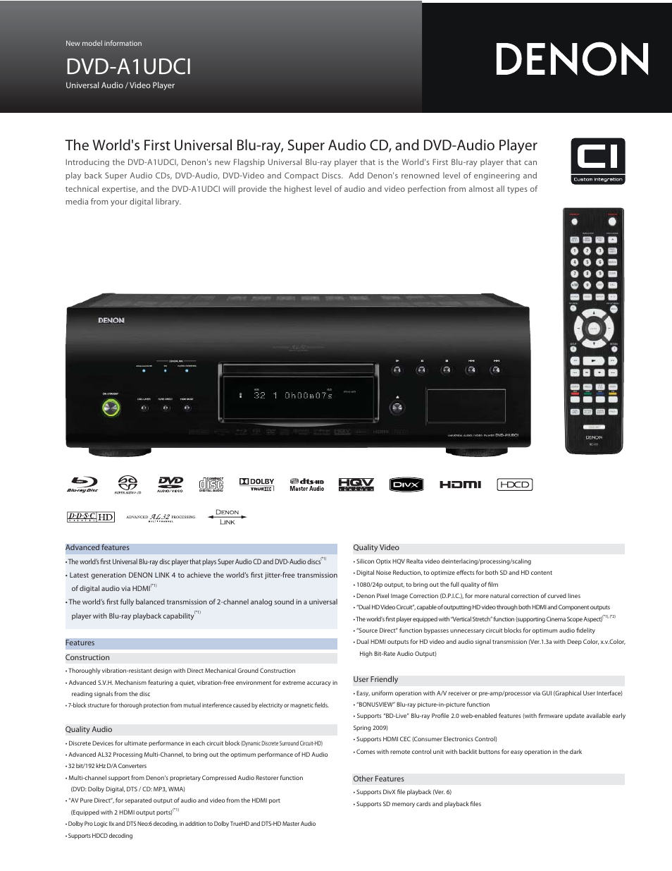 Denon DVD-A1UDCI User Manual | 2 pages