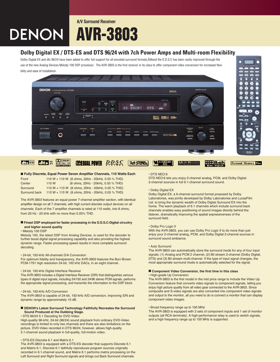 Denon AVR-3803 User Manual | 2 pages