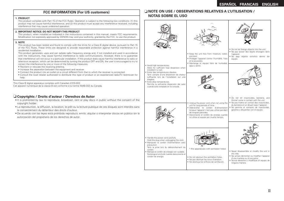 English francais, Español, Copyrights / droits d’auteur / derechos de autor | Denon DBP 4010UDCI User Manual | Page 3 / 69