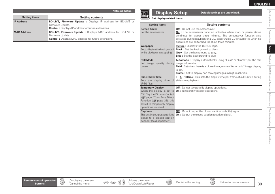 Display setup | Denon DBP 4010UDCI User Manual | Page 33 / 69