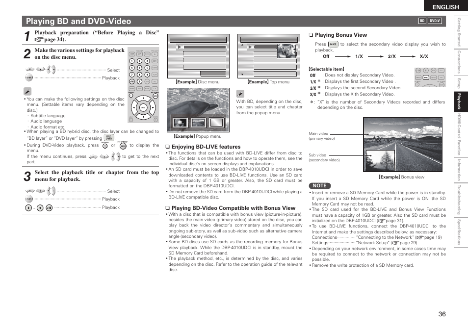Playing bd and dvd-video | Denon DBP 4010UDCI User Manual | Page 39 / 69