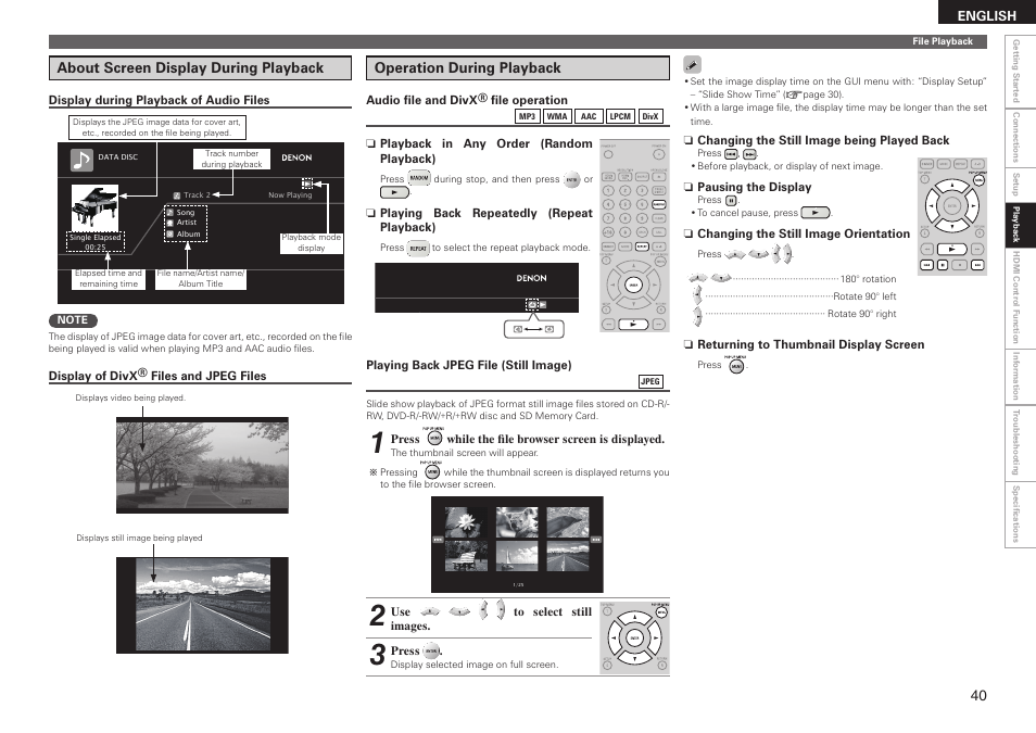 About screen display during playback, Operation during playback | Denon DBP 4010UDCI User Manual | Page 43 / 69