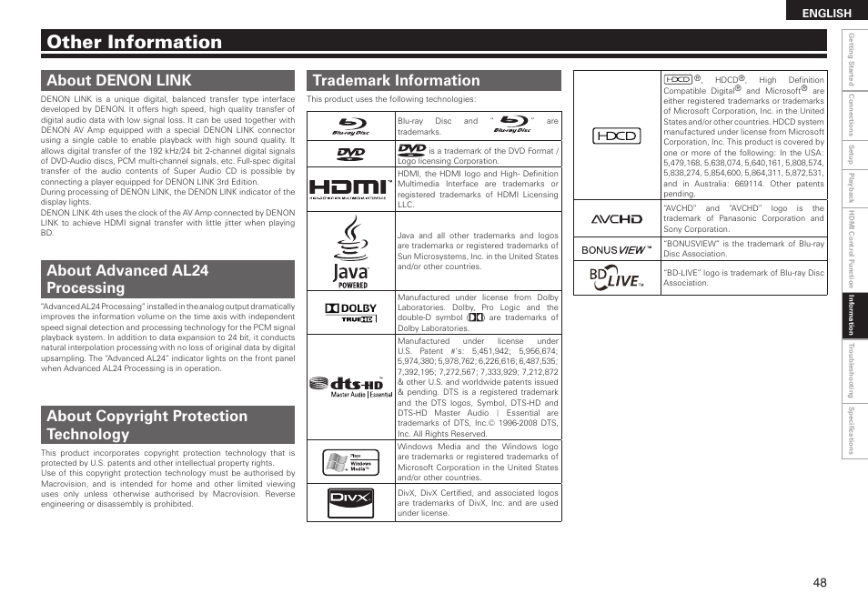 Other information | Denon DBP 4010UDCI User Manual | Page 51 / 69