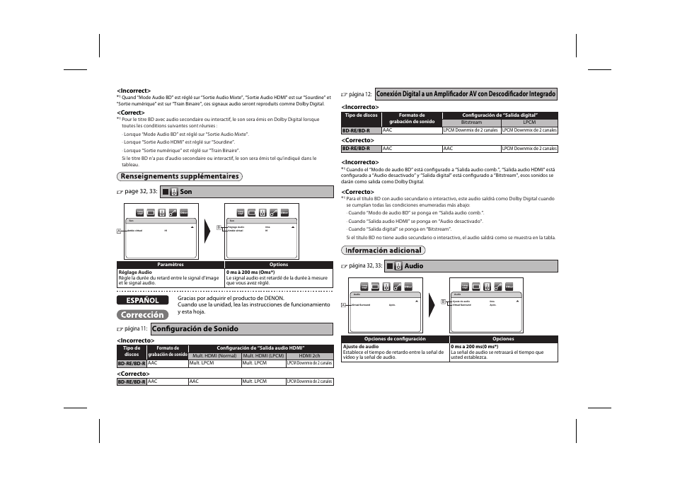 Configuración de sonido | Denon DVD-3800BDCI User Manual | Page 2 / 2