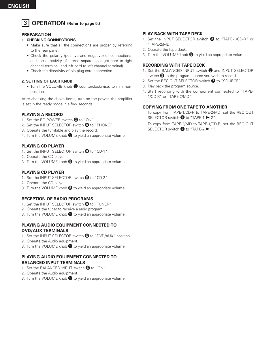 Operation, 3 operation | Denon PMA-SA1 User Manual | Page 10 / 76