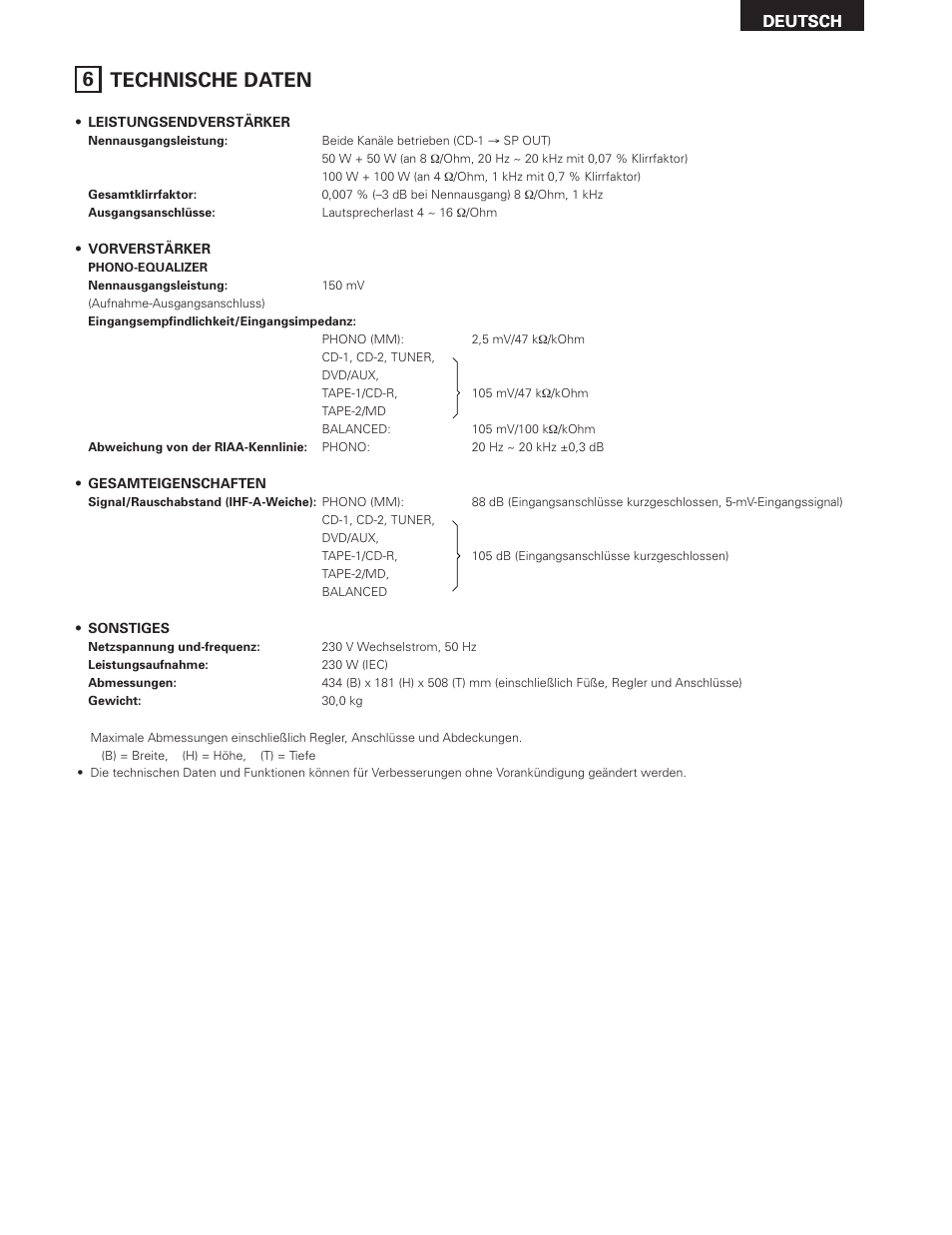 6 technische daten | Denon PMA-SA1 User Manual | Page 23 / 76