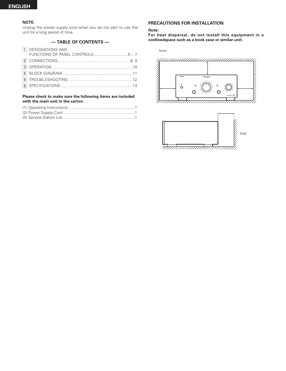 English | Denon PMA-SA1 User Manual | Page 4 / 76