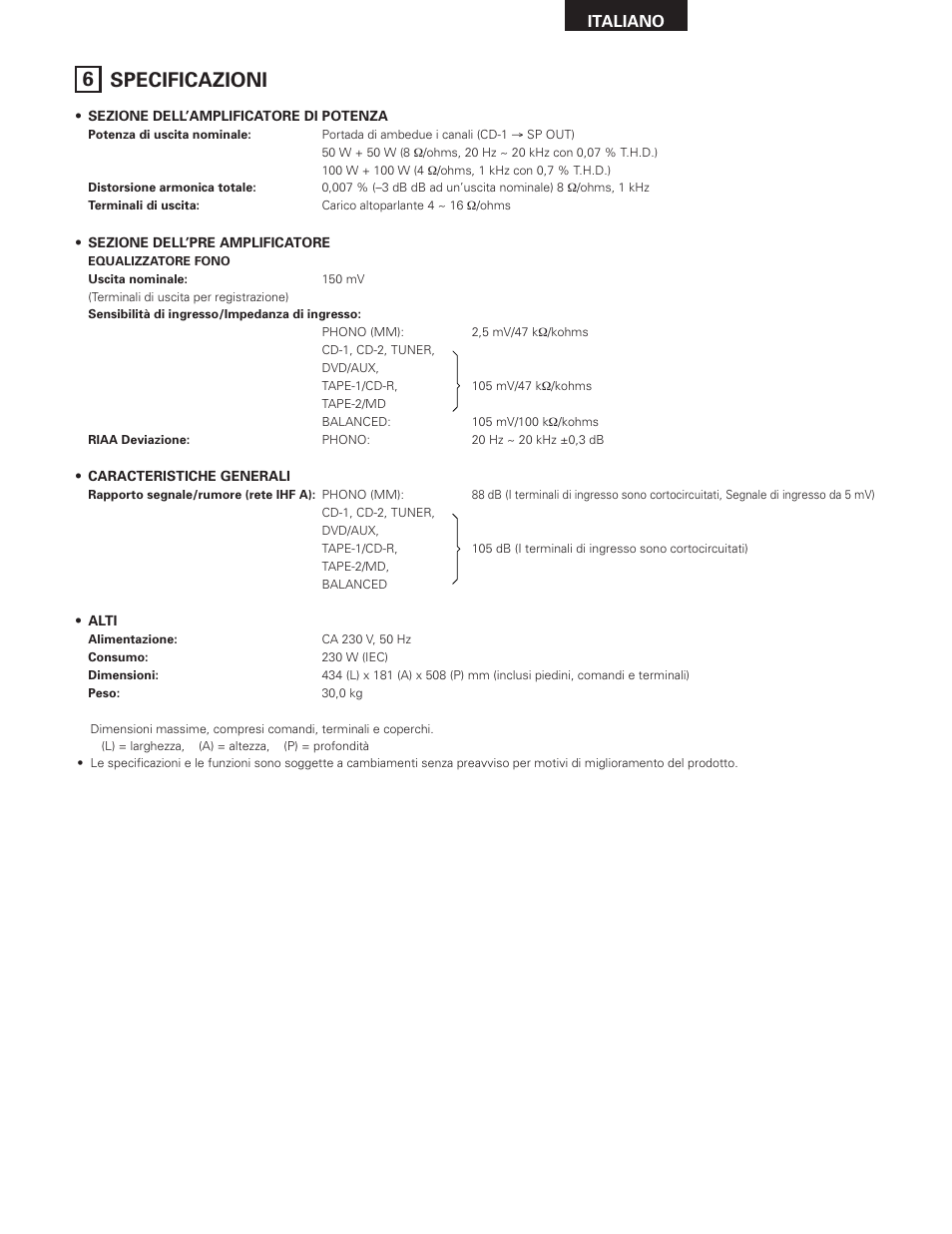 6 specificazioni | Denon PMA-SA1 User Manual | Page 43 / 76