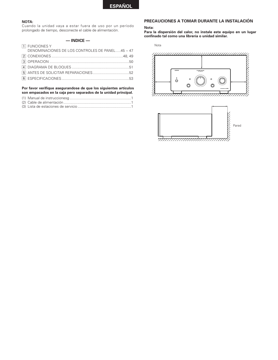 Espanol | Denon PMA-SA1 User Manual | Page 44 / 76