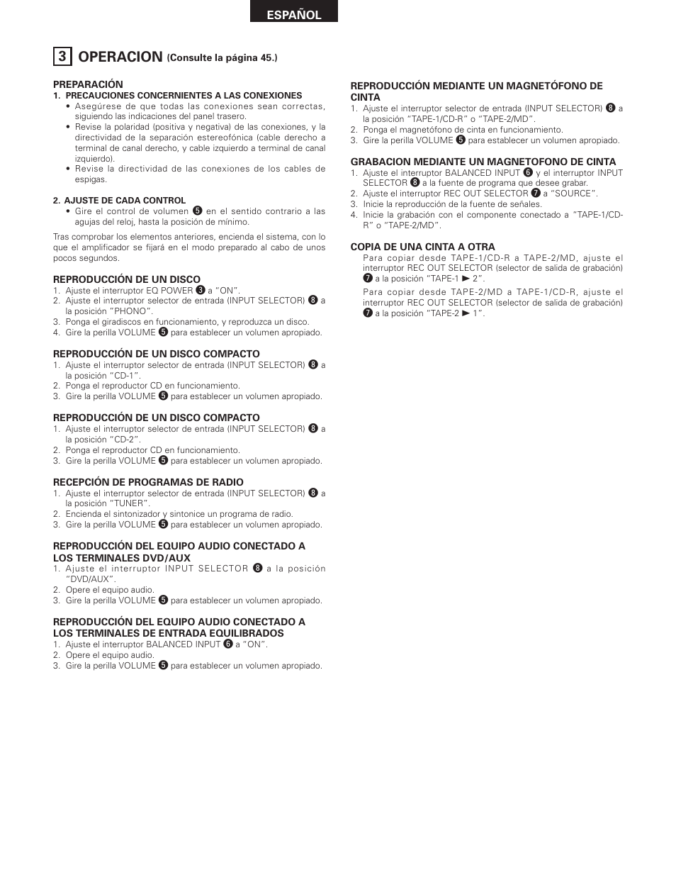 3 operacion | Denon PMA-SA1 User Manual | Page 50 / 76