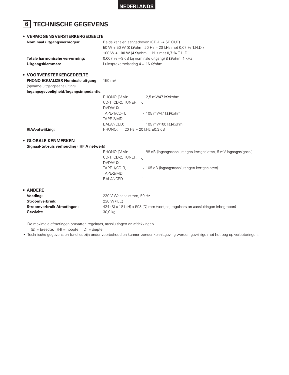 6 technische gegevens | Denon PMA-SA1 User Manual | Page 63 / 76