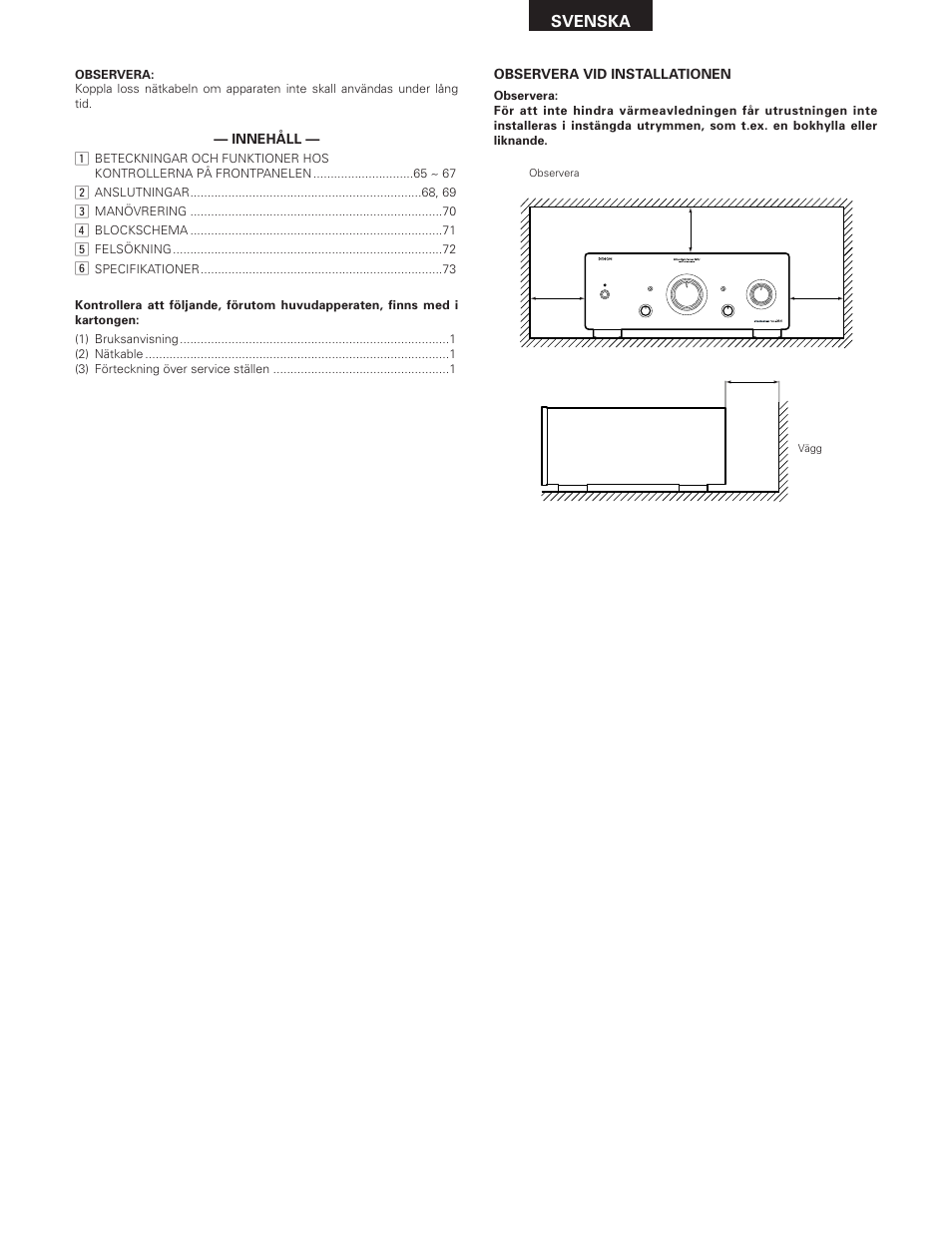 Svenska | Denon PMA-SA1 User Manual | Page 64 / 76