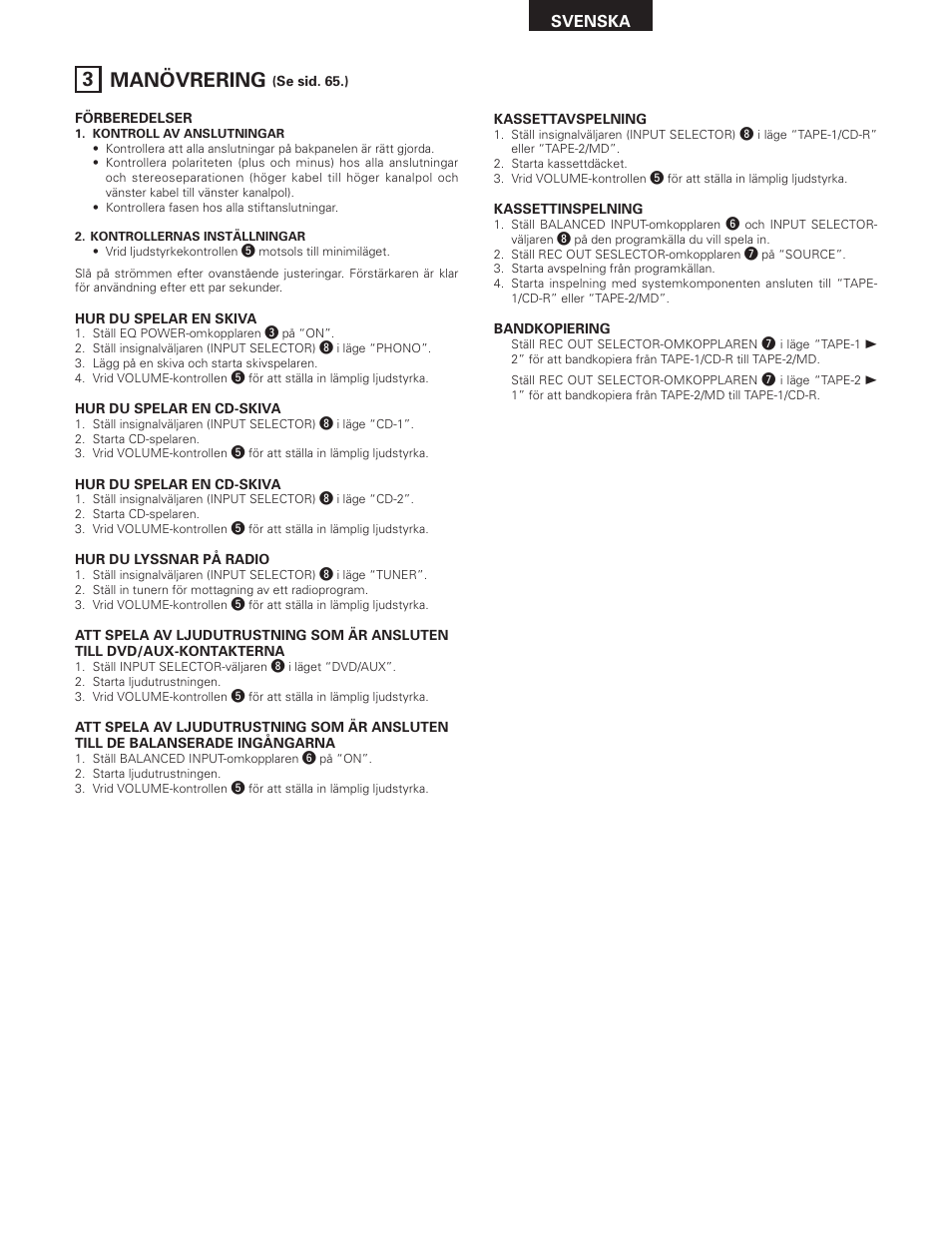 3 manövrering | Denon PMA-SA1 User Manual | Page 70 / 76