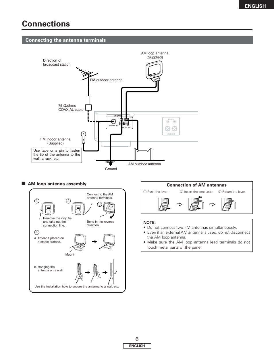 Connections, Connecting the antenna terminals | Denon TU-1500AE User Manual | Page 11 / 134