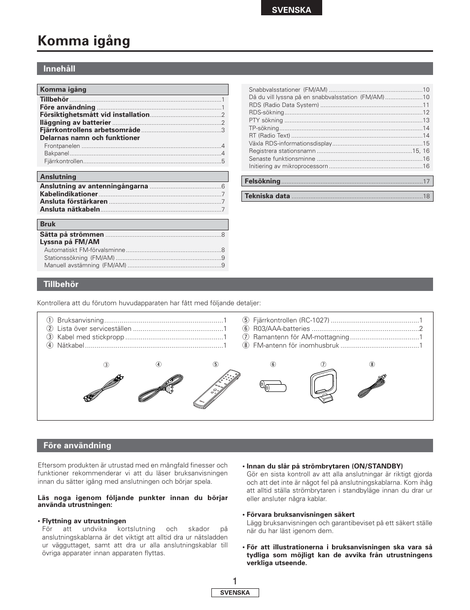 Komma igång | Denon TU-1500AE User Manual | Page 114 / 134