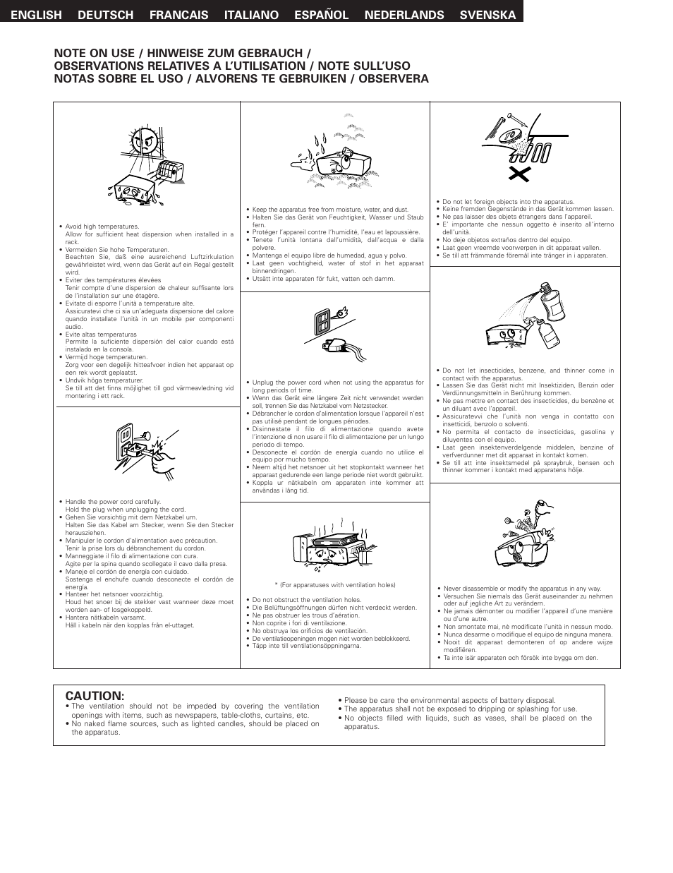 Caution | Denon TU-1500AE User Manual | Page 4 / 134