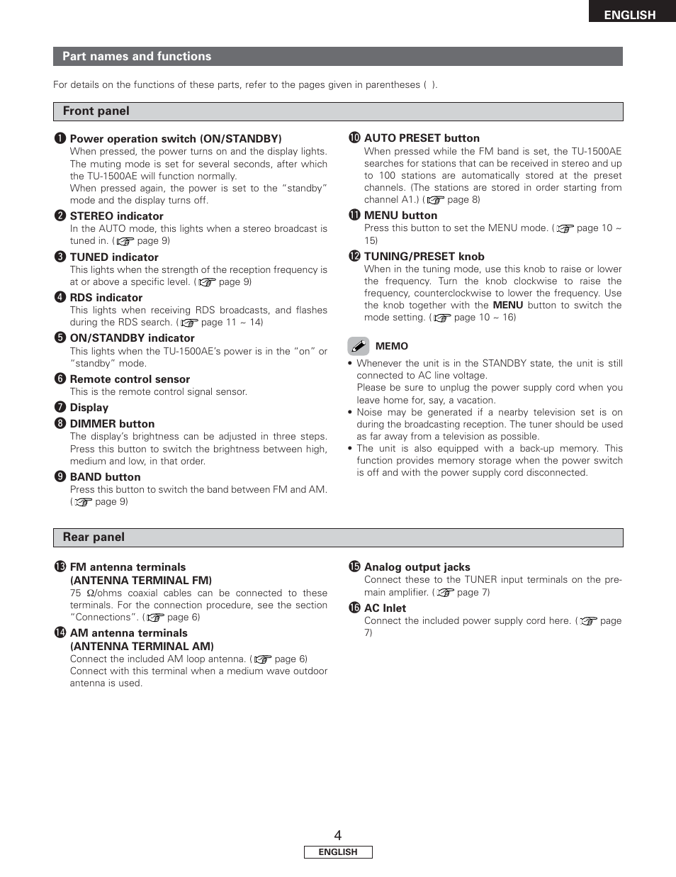 Denon TU-1500AE User Manual | Page 9 / 134