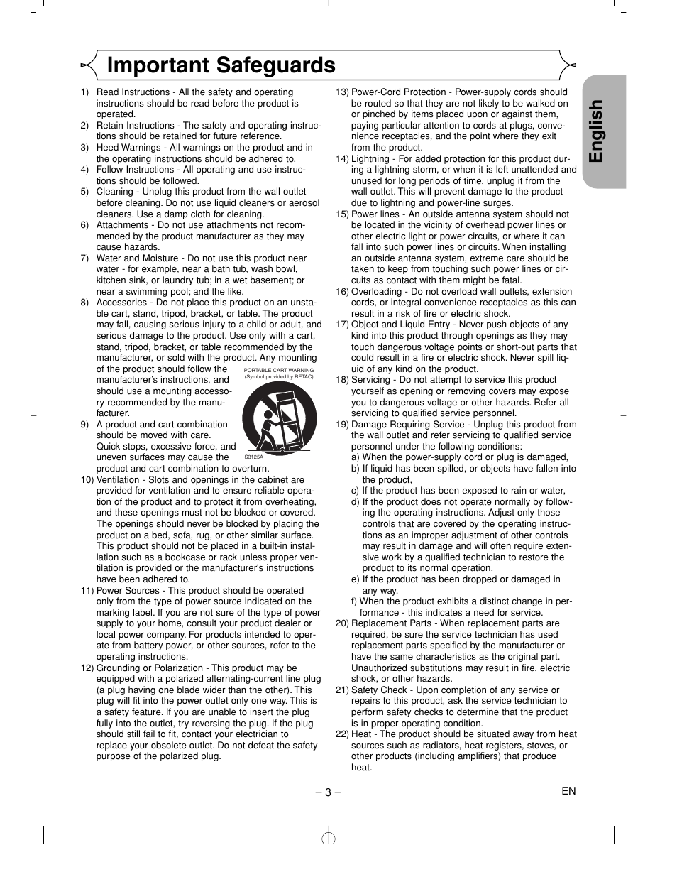 Important safeguards, English | Denon DVM-2815 User Manual | Page 3 / 92