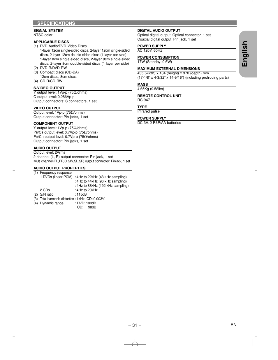 English | Denon DVM-2815 User Manual | Page 31 / 92