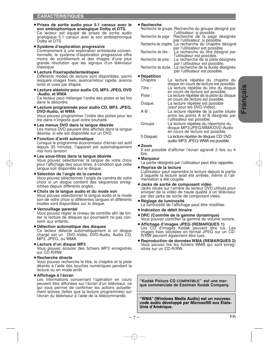 Fran ç ais | Denon DVM-2815 User Manual | Page 37 / 92